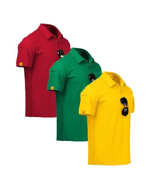 Zity 3 Pack Polo Shirt Short Sleeve Sports Performance Business Casual Golf Shirts For Collared Tactical T-Shirts Medium Grassgreen Yellow Da Men Di Colore Rosso