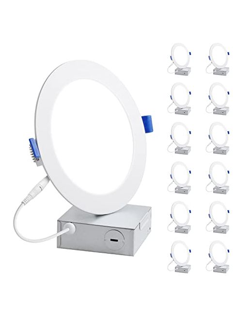 Lepro   12 Pack 6 Inch Canless Led Recessed Lightdimmable Retrofit Ultra-Thin Ceiling Light With Junction Box5000 Kelvin Daylight Wafer Lights Watt 1050 Lumen Etlfcc Energy Star Certi