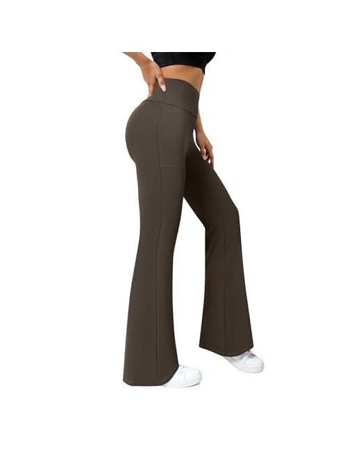 Copyleaf  Gray Flare Leggings For Women High Waisted Yoga Pants With Pockets Workout Gym Work Tummy Control Bootcut Dark Grey Xx-Large