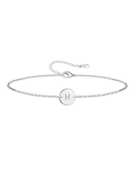 Ovian Women's Silver Personalized Initial Bracelet For Stainless Steel Letters Delicate Coin Dainty Disc Alphabet Charm Monogram Name