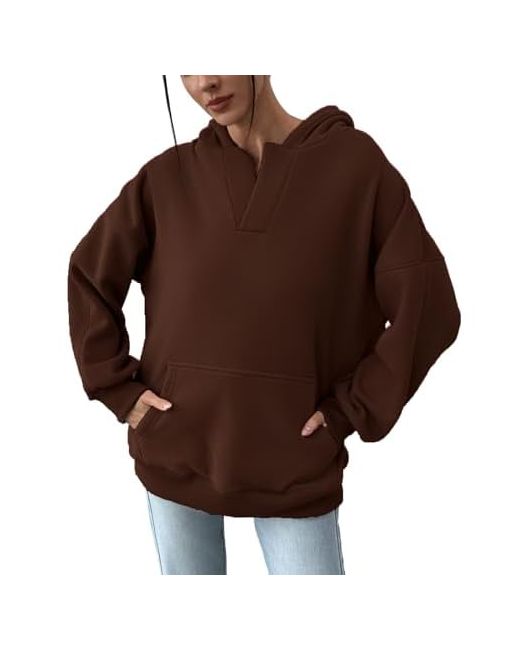 Paodikuai Womens Oversized Hoodies V Neck Pullover Fleece Sweatshirt Long Sleeve With Pocket Casual Winter Fall Outfits Large  Di Colore Marrone