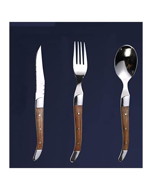 Ris Lan 36 Piece Silverware Set Flatware For 12 1810 Stainless Steel Tableware Cutlery With Golden Teak Wood Handle Utensil Sets Kitchendishwasher Safe 36pcs  Di Colore Argento