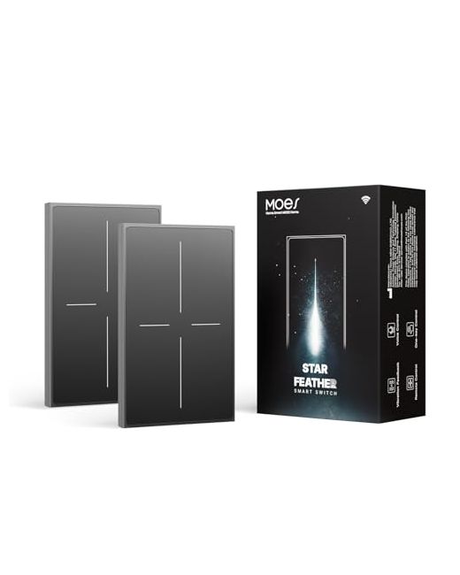 Moes  Gray 2 Packs Full Touch Smart Switch Sfstar Feather 2026 Version Wall Light Neutral Wire Required Anti-Glare Panel 2.4ghz Wifi Work With Life/Tuya App Grey Gang