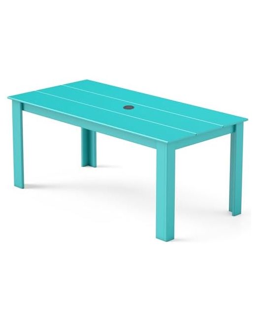 Greenvines   Outdoor Dining Table 67 Hdpe Rectangle Tables For 6 All-Weather Umbrella Hole Patio Furniture Poolside Backyard Garden Teak 1-Table