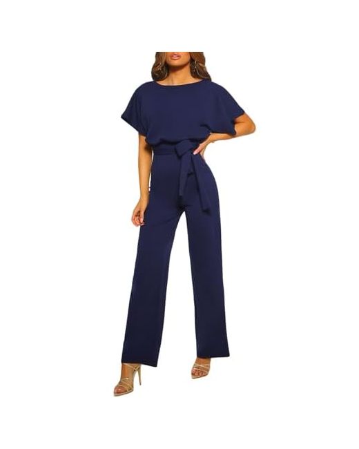 Wenxiangyanjade Womens Solid Jumpsuit Suit Summer Loose Waist And Slim Wide-Leg