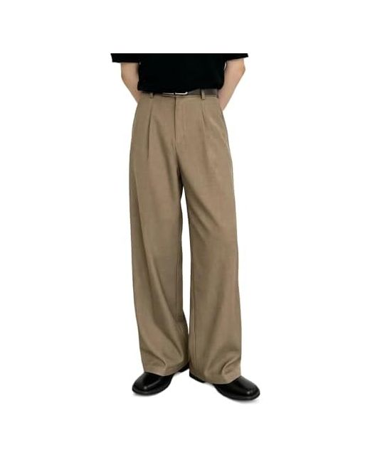 Heyfanee  Brown Mens Baggy Dress Pants Wide Leg Pleated Old Money Slacks Loose Fit Casual 28w X 30l