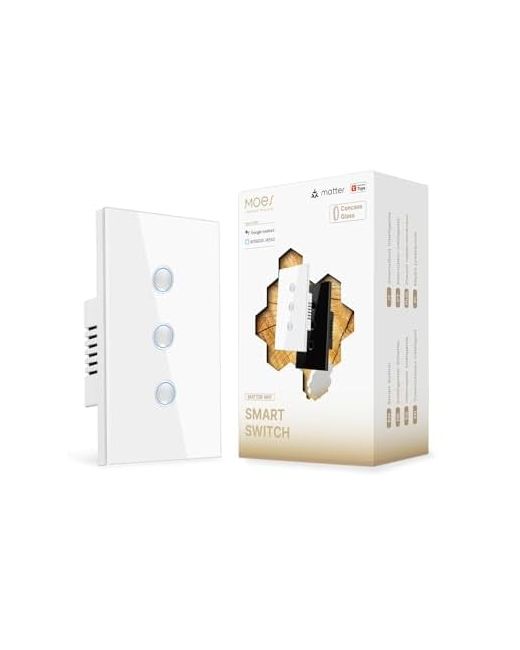 Moes  White Matter Wi-Fi Smart Light Switches Touch Glass Design Needs Neutral Wire Single Pole 2.4ghz Remote Voice Control With Alexa Google Home Siri Supports Timer And Schedule