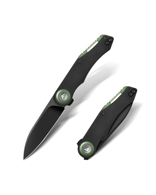 Kaya Dpot  Silver Flissa Button Lock Folding Knife 3.1 D2 Steel Blade Edc Pocket With G10 Handle Flipper Belt Clip Bearings For Outdoor Camping Hiking Fishing Hunting Gift Men Women Gree