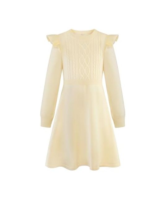 Seanrui   Girls Sweater Dress Fall Winter Long Sleeve Cable Knit Pullover Midi Dresses 5-14y Apricot 9-10 Years