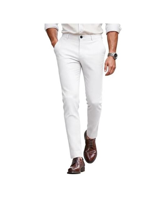 Gingtto  White Mens Dress Pants Slim Fit Stretch Chino For Men 30-Inch Inseam 32