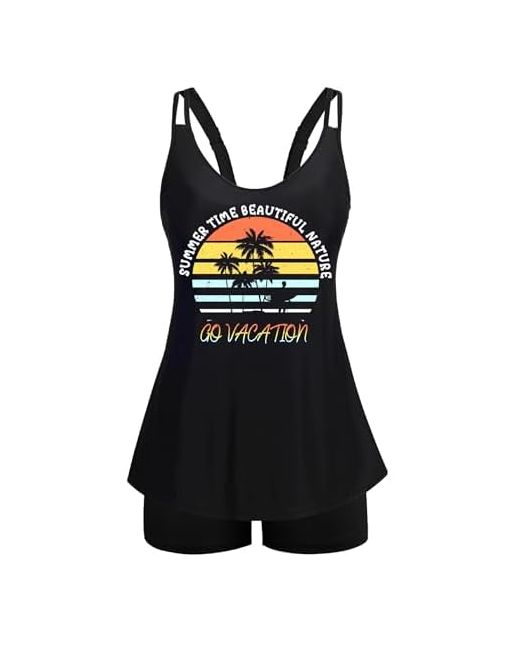 Arolina   Tankini Swimsuits For Women Tummy Control Two Piece Bathing Suits Flowy Swim Tops With Boy Shorts Coconut Trees 20 Plus