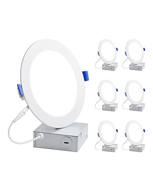 Lepro   6 Pack Inch Led Recessed Ceiling Light With Junction Box 5000 Kelvin Daylight Wafer Ultra-Thin 1050 Lumen Dimmable Retrofit Downlight 12 Watt Eqv. 100 Etl Energy Star Fcc