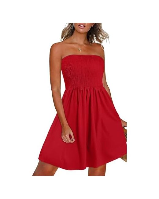 Wenxiangyanjade Summer Beach Skirts Midi Dresses Bohemian Strapless Bandeau