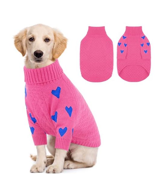 Kuoser Dog Sweaterwarm Sweaters For Large Dogsturtleneck Thick Xl Dogs Sweater Christmas Outfitcold Weather Pet Winter Clothes Doggie Knitwear Girls Boys Fall Xmas X-Large  Di Colore Rosa
