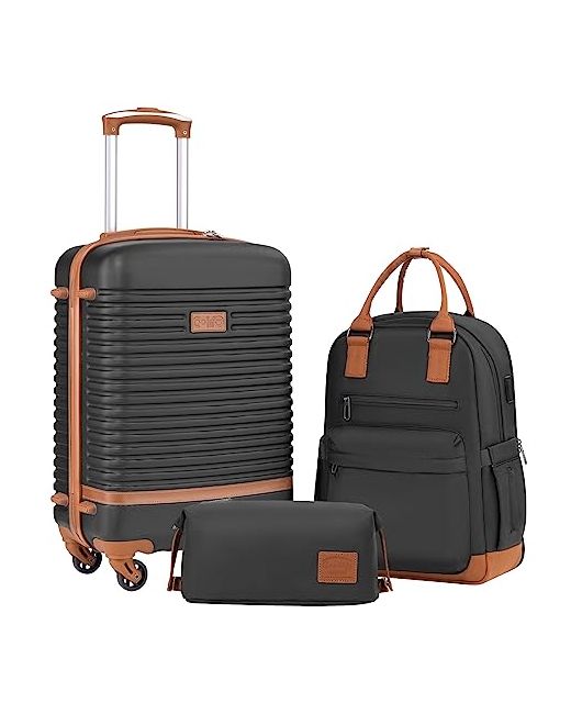 Coolife  Black Suitcase Set 3 Piece Luggage Carry On Travel Tsa Lock Spinner Wheels Hardshell Lightweight Piece Set Bp/Tb/20
