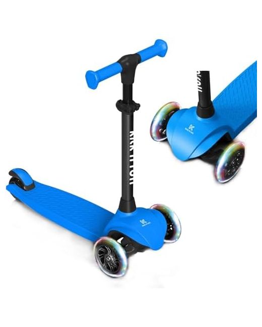 Kicknroll Kids Scooter Light Up 3 Wheel Kick Scooters With 4 Levels Adjustable Handlebar Lean To Steer Widen No-Slip Deck For Boys Girls Ages 3-8 Years Old Up 110 Lbs