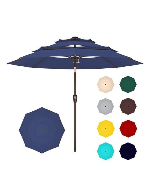 Ayge   9ft 3-Tier Large Outdoor Patio Umbrella Market Table Umbrella-Uv Resistanteasy Push Button Tilt And Crank8 Sturdy Fiberglass Ribs Heavy-Duty Pool For Deckbackyardgardenyar
