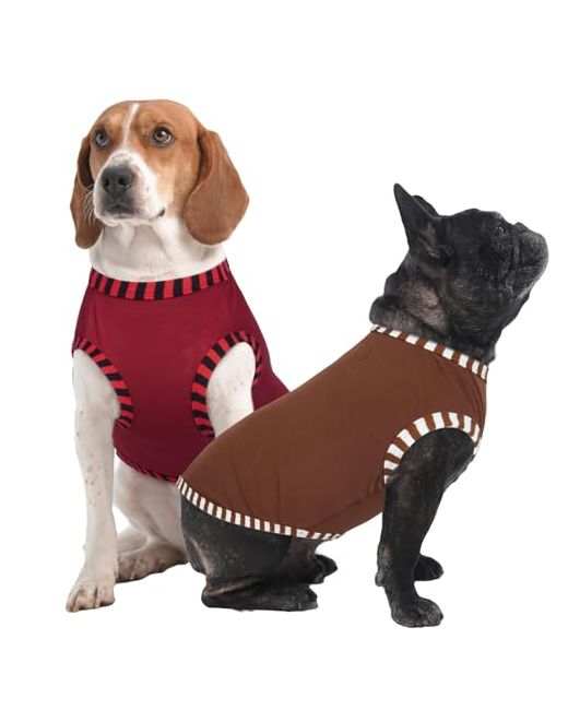 Iecoii 2 Pack Sleeveless Dog Tees Shirt Comfortable Lightweight Fabric Easy On/Off For Active Dogs Coffeedarkred L Largechest18.1