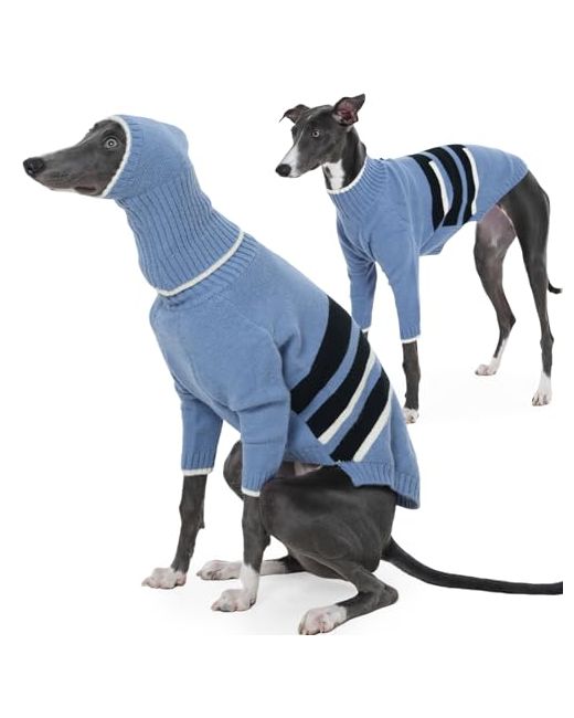 Iecoii Warm Italian Greyhound Sweater Whippet Clothes With Detachable Hood Turtleneck Sighthound Sweaters For Medium Dogs Cozy Stretchy Pullover Knitwear Fall And Winter Large  Di Colore Blu