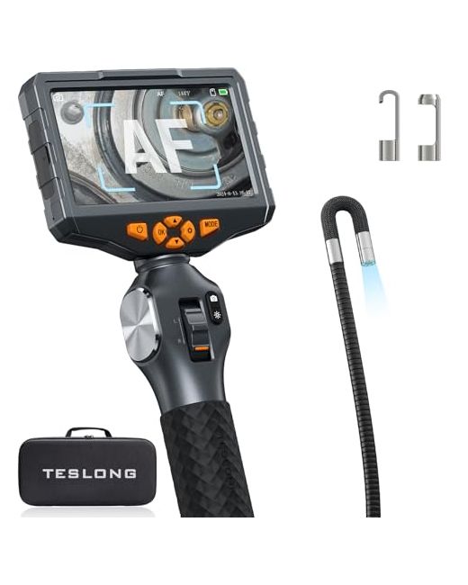 Teslong Autofocus Articulating Borescope 5-Inch Ips Endoscope Inspection Camera With Two-Way Articulation Auto Focus Probe Industrial Fiber Optic Scope For Automotive Mechanics 0.24inch-5