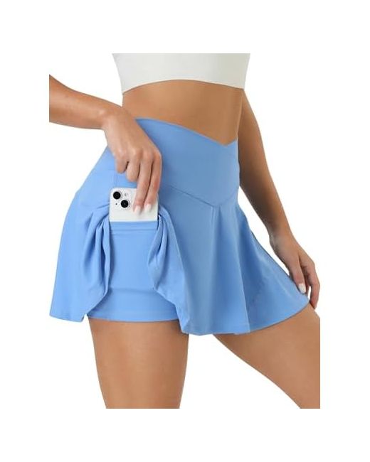 Copyleaf  Blue Tennis Skirt For Women High Waisted Golf Skirts With Pockets Shorts Crossover Athletic Pleated Skorts X-Small