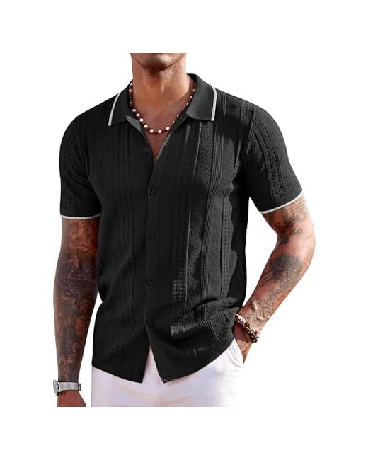 Coofandy Knit Shirts Short Sleeve Button Down Polo Shirt Fashion Casual Summer Beach Classic Black Small Da Men Di Colore Bianco