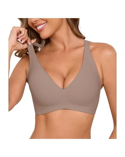 Ultreagle Wireless Bras For Women Bralettes Womens Seamless Low Cut Deep V Bra No Underwire Padded Tshirt G Small