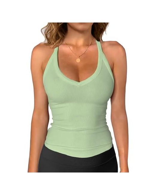Igenjun Womens Spaghetti Strap V-Neck Ribbed Tank Tops For Women 2025 Slim Fitted Soft Camisole Basic Layering Shirts Small Mint  Di Colore Verde