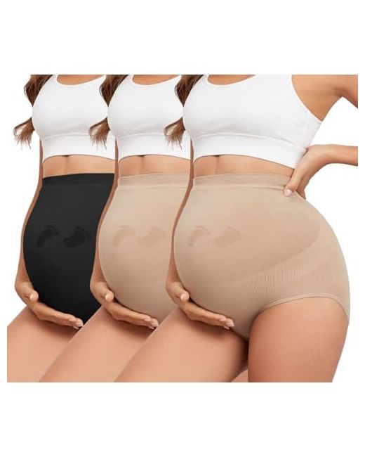 Y25d  Black Maternity Underwear Seamless High Waisted Panties Over Bump Pregnancy Belly Support Large 2nude1