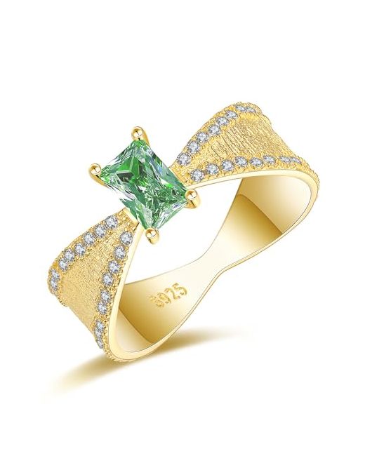 Wouovo Sterling Birthstone-Gemstone Engagemen Rings For Women 18k Gold Plated Emerald/Sapphire/Pink/Clear Princess Cut Cz Infinity Jewelry Gift Mom Daughter Wife Girlfriend Green 6  Di Colore Argento