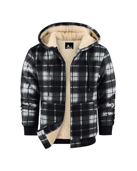 Zity  Black Heavy Thick Hoodies For Men Plaid Flannel Warm Sherpa Fleece Lined Winter Full Zip Up Coat Xx-Large