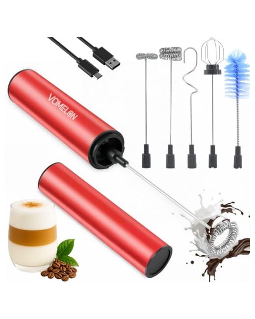 Vomelon  Blue Rechargeable Milk Frother Handheld Electric Wand Foamer Drink Mixer For Coffee Lattes Cappuccino And Egg Stainless Steel Travel-Light