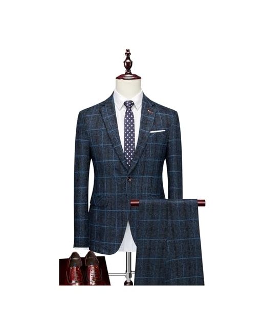 Weqyfdc  Blue Men Suit Three-Piece Set One Button Wedding Business Casual Work Formal Vest Trousersasian Xl Is Eur M