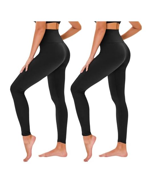 Tnnzeet  Black High Waisted Leggings For Women No See Through Tummy Control Cycling Workout Yoga Pants With Pockets Reg Plus Pocket Large-X-Large 1-2pack
