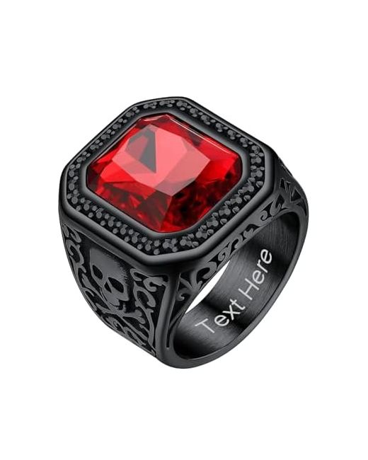 Chainshouse  Gray Mens Black Onyx Rings Retro X Bone Skull Stainless Steel Signet For Men Agate Gemstone Jewelry Offer Custom Service 7-14 F Black-Red Stone-Custom