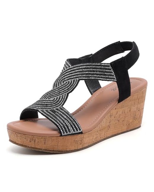 Ruiee Official  Black Wide Width Wedge Sandals For Women Comfortable Ankle Strap Open Toe Summer Shoes Platform Dressy Sandals. 8 X-Wide 8012