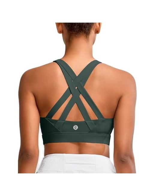 Running Girl  Green Sports Bra For Women High Supportmolded Cup Strappy Running Impact Bras Forest Large