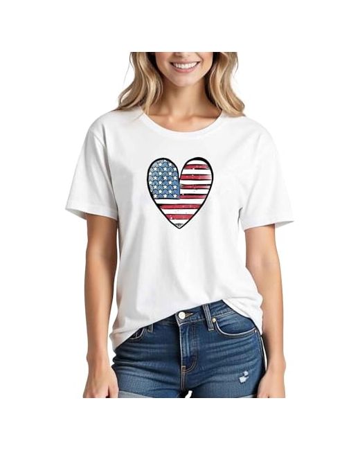 Pbnbp Women's Red Usa Shirts For 4th Of July Outfits Flag Patriotic Tshirt Casual Short Sleeve Tops White Blue Graphic Tee A03 X-Large