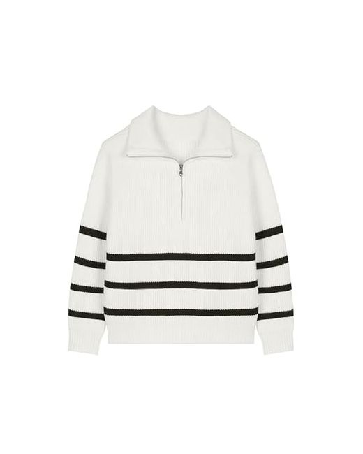 Exarus Girls Striped/Solid Sweaters Relaxed Fit Kids Quarter Zip Casual Warm Long Sleeve Knit Tops Teen 6-12y Striped 10 Years  Di Colore Bianco