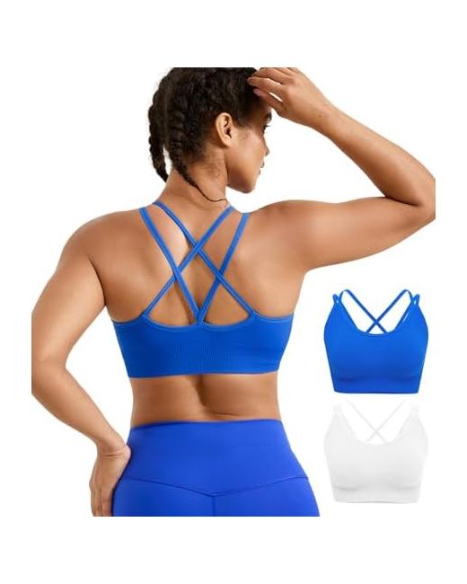 Ultreagle Women Sports Bras Pack Crisscross Back Padded Longline Yoga Workout Top Low Impact Activewear 2pcs-White Xx-Large  Di Colore Blu