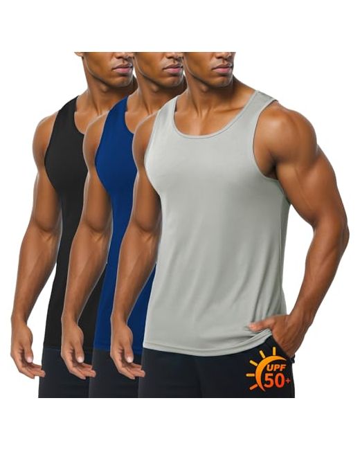 Zity Mens 3 Pack Tank Tops Upf 50 Fast Dry Sleeveless Shirt Breathable Lightweight Workout Gym Muscle Fitness T Shirts Black Dark Light Grey Large  Di Colore Blu