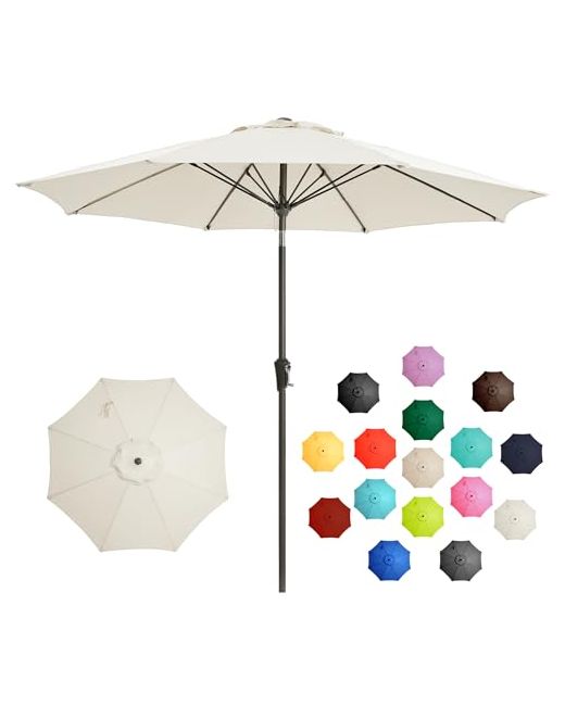 Lounzy 9ft Large Outdoor Patio Umbrella Table Umbrella-Uv Resistanteasy Push Button Tilt And Crank8 Sturdy Fiberglass Ribs Pool For Patiobackyarddeckyardmarket  Di Colore Beige