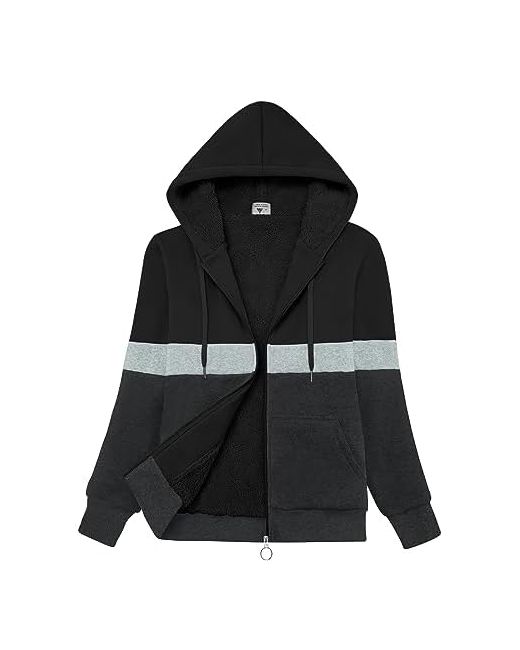 Zity  Gray Womens Hoodies Fleece Jacket Winter Sherpa Lined Sweatshirt Black Grey Xx-Large