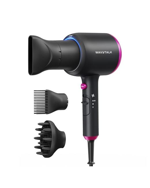 Wavytalk-Tf Wavytalk Blow Dryer Blown Away Ionic Hair For Curly With Diffuser 1875w Fast Drying Ceramic Technology 3 Attachments All Types Light And Quiet Grey  Di Colore Grigio