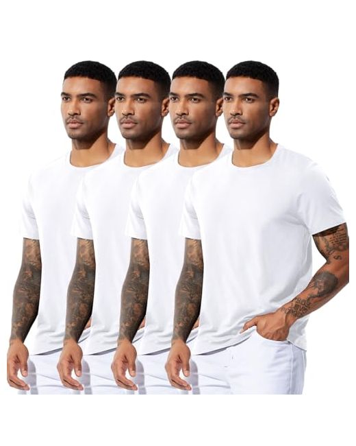 Arjenkroos Men's White Arjen Kroos Quick Dry Gym T-Shirts Multipack Workout Short Sleeve Shirts Athletic Running Undershirts 4 Small