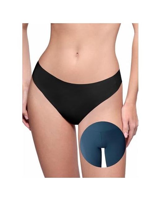 Luckmeey  Black Cotton Thongs For Women Seamless No Show Thong Panty Liners Workout G-String Underwear All Small