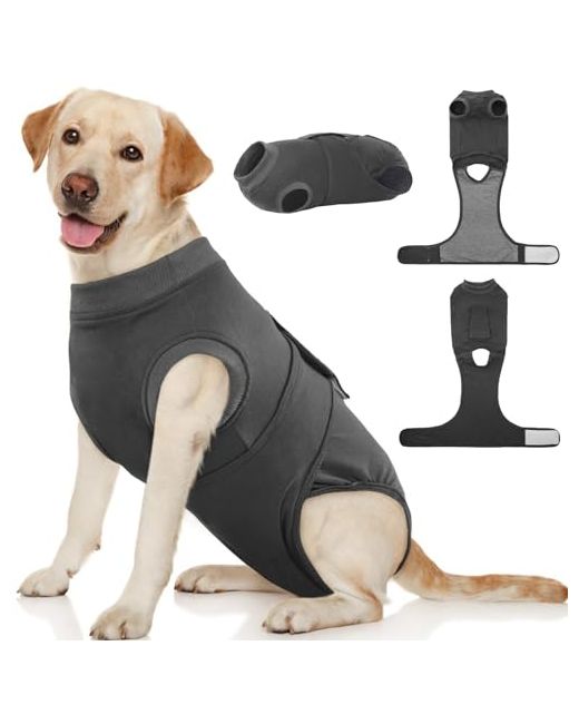 Kuoser Dog Surgery Suit Female Spay Male Neuter Recovery Onesie Anti-Licking Abdominal Wounds Pet Surgical Bodysuit Substitute E-Collar Cone L Back16.1-20.1 Weight23-4
