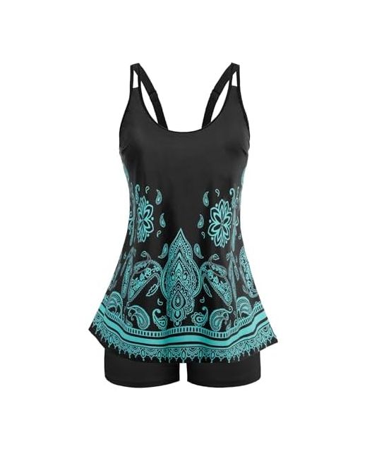 Arolina   Tankini Swimsuits For Women Tummy Control Two Piece Bathing Suits Flowy Swim Tops With Boy Shorts Cashew Flower 20 Plus