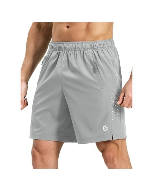 S Spowind Running Athletic Shorts 7 Inch Quick Dry Lightweight Workout Gym Tennis 3 Zipper Pockets Medium Light Grey Da Men Di Colore Grigio