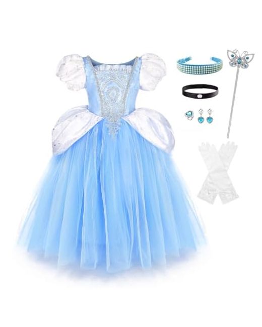 Cqdy Cinderella Dress Princess Costume Halloween Party Up 3 6-7 Years  Di Colore Blu